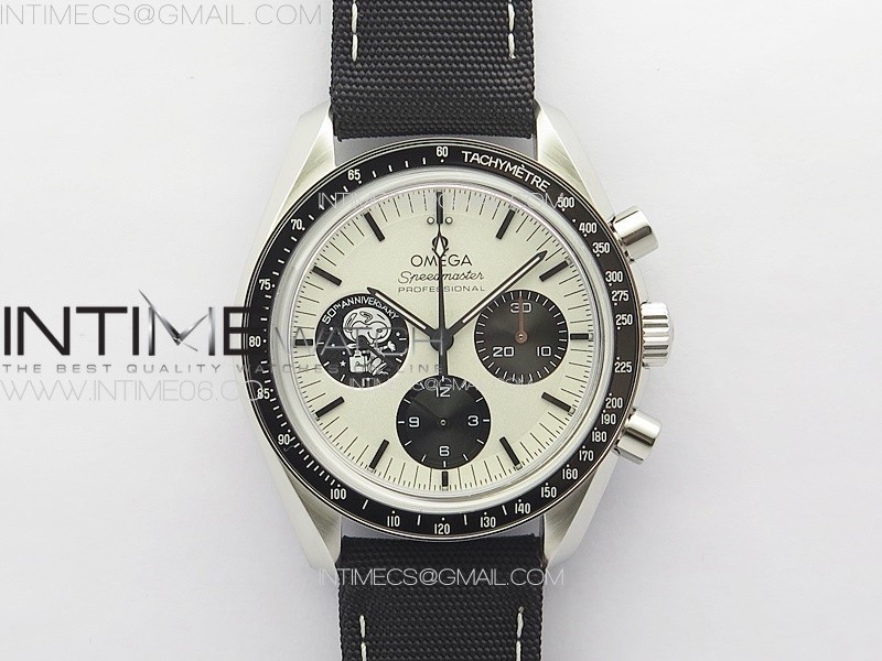 Speedmaster SS Black Snoopy OMF 11 Best Edition White Dial on Black Leather Strap Manual Winding Chrono Movement