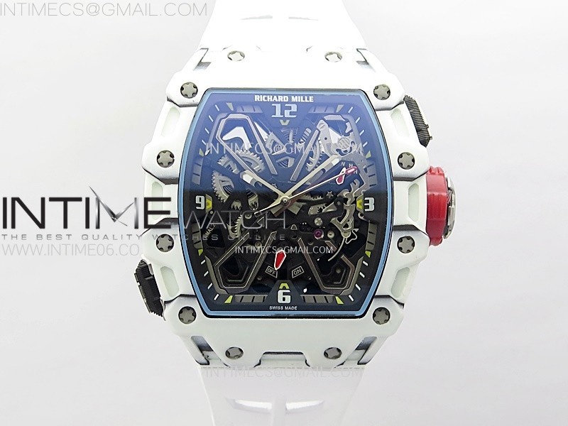 RM035-03 White CarbonRed Crown Z Factory Skeleton Dial on White Rubber Strap Asian Skeleton movement