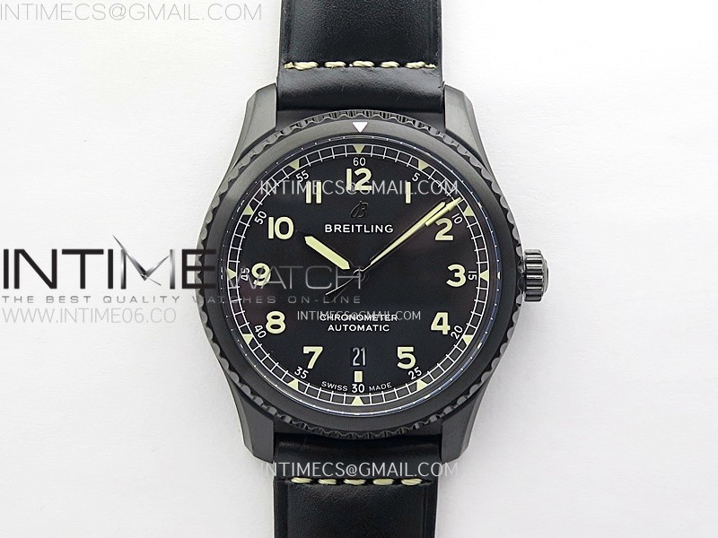 NAVITIMER8 A17314 DLC TF 11 BEST EDITION BLACK DIAL ON BLACK LEATHER STRAP A2824