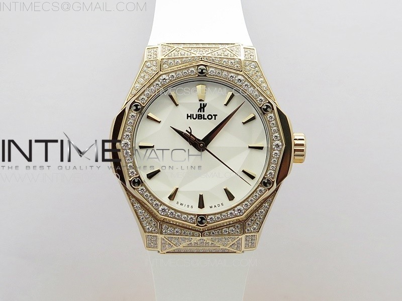 Classic Fusion Orlinski RG APSF 1:1 Best Edtion White Faceted Dial Diamonds Bezel on White Rubber Strap A2892