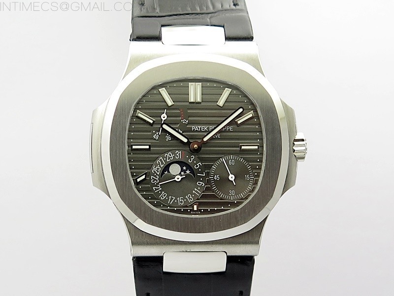 NAUTILUS 5712G SS 3EF BEST EDITION GRAY DIAL ON BLACK LEATHER STRAP A240