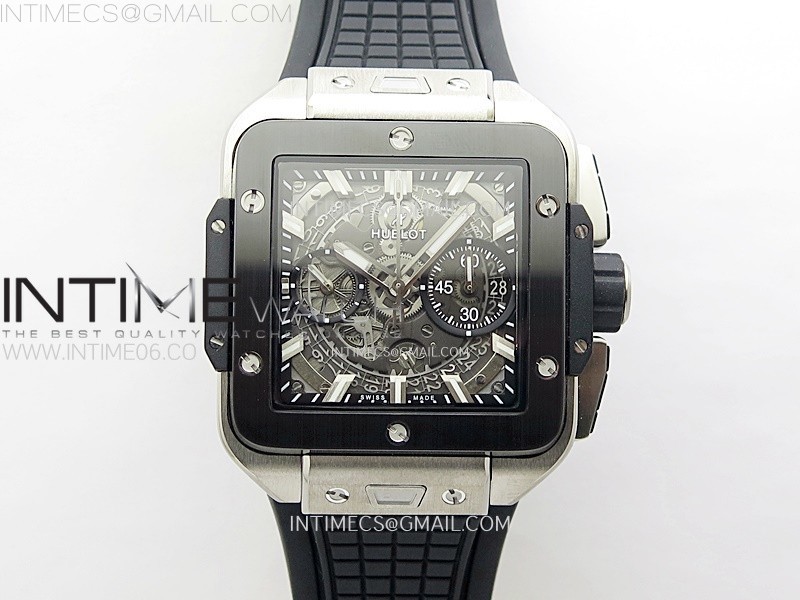 SQUARE BANG UNICO 42MM TITANIUMCERAMIC BBF 11 BEST EDITION SKELETON DIAL ON BLACK RUBBER STRAP A1280