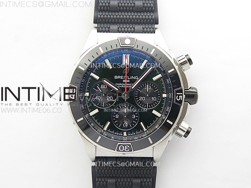 CHRONOMAT B01 44MM SS BLSF 11 BEST EDITION GREEN DIAL ON BLACK RUBBER STRAP A7750 TO CAL.01